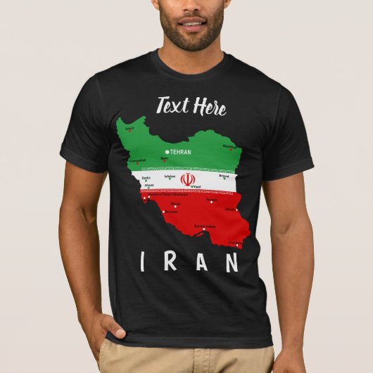 イランの地図と国旗とエンブレム Tシャツ (正面)