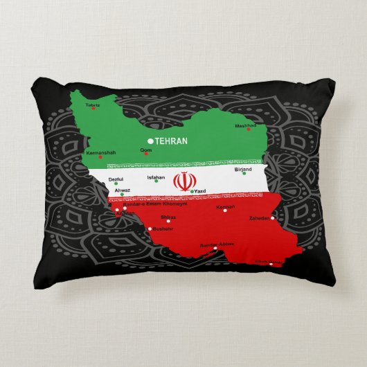 イランの地図と国旗と国章 アクセントクッション (正面)