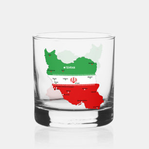 イランの地図と国旗と国章 ウイスキーグラス