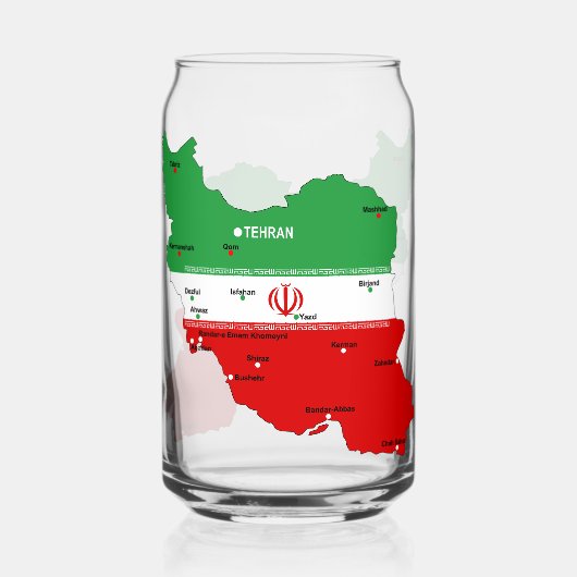 イランの地図と国旗と国章 ガラス缶 (正面)
