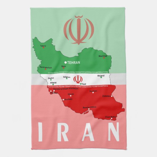 イランの地図と国旗と国章 キッチンタオル (縦)