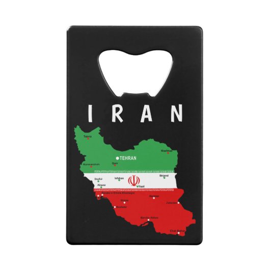 イランの地図と国旗と国章 クレジットカード栓抜き (正面)