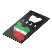 イランの地図と国旗と国章 クレジットカード栓抜き (正面アングル)