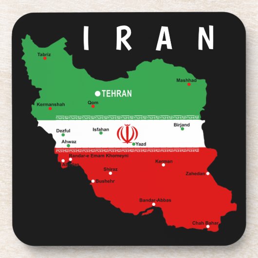 イランの地図と国旗と国章 コースター (正面)