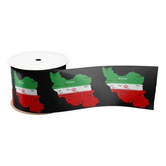 イランの地図と国旗と国章 サテンリボン (リール)