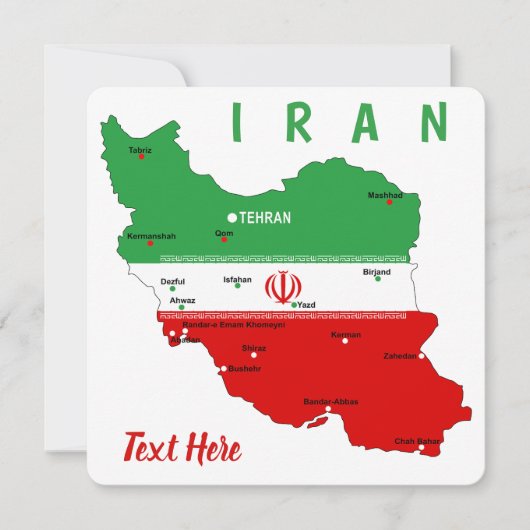 イランの地図と国旗と国章 サンキューカード (正面)