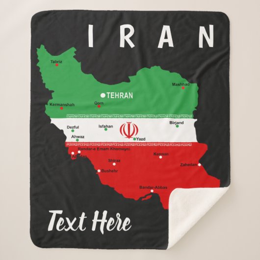 イランの地図と国旗と国章 シェルパブランケット (正面)