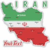 イランの地図と国旗と国章 シール (正面)