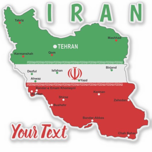 イランの地図と国旗と国章 シール (正面)