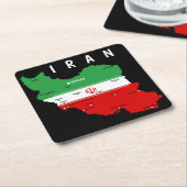 イランの地図と国旗と国章 スクエアペーパーコースター (アングル)
