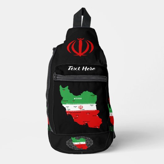 イランの地図と国旗と国章 スリングバッグ (正面)
