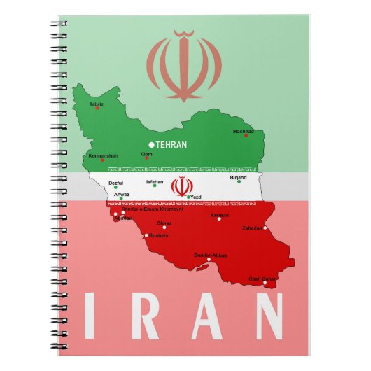 イランの地図と国旗と国章 ノートブック (正面)