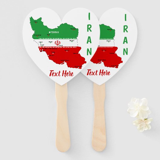 イランの地図と国旗と国章 ハンドファン (正面&裏面)