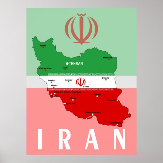 イランの地図と国旗と国章 ポスター (正面)