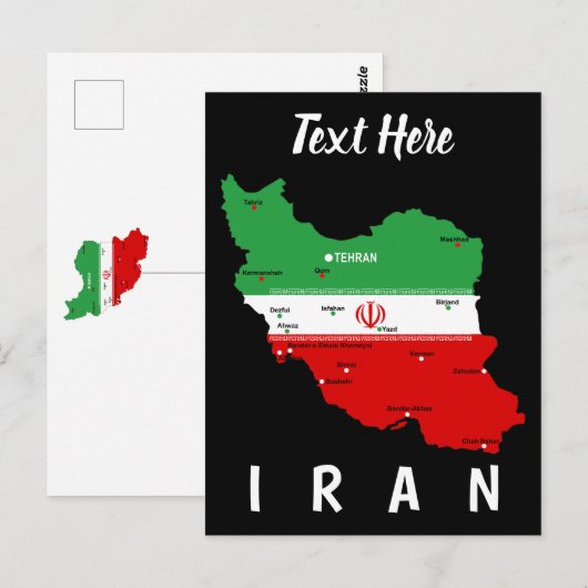 イランの地図と国旗と国章 ポストカード (正面/裏面)