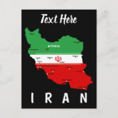 イランの地図と国旗と国章 ポストカード (正面)