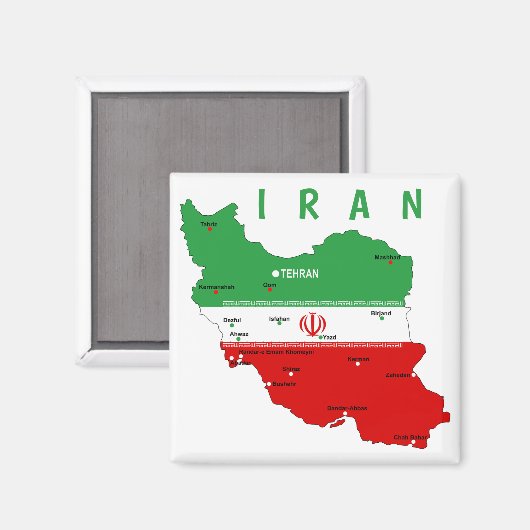 イランの地図と国旗と国章 マグネット (正面/裏面)