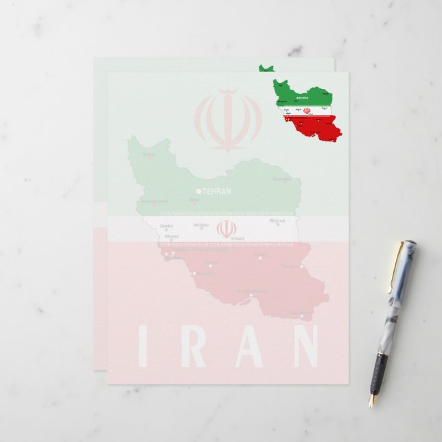 イランの地図と国旗と国章 レターヘッド (正面/裏面インサイチュ)