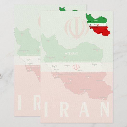 イランの地図と国旗と国章 便箋 (正面/裏面)