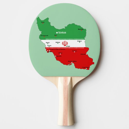 イランの地図と国旗と国章 卓球ラケット (正面)