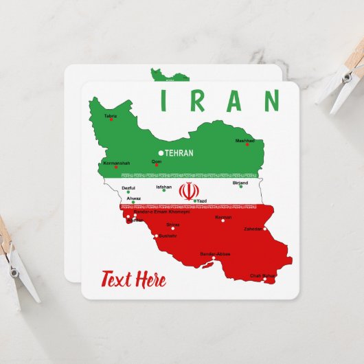 イランの地図と国旗と国章 招待状 (正面/裏面インサイチュ)