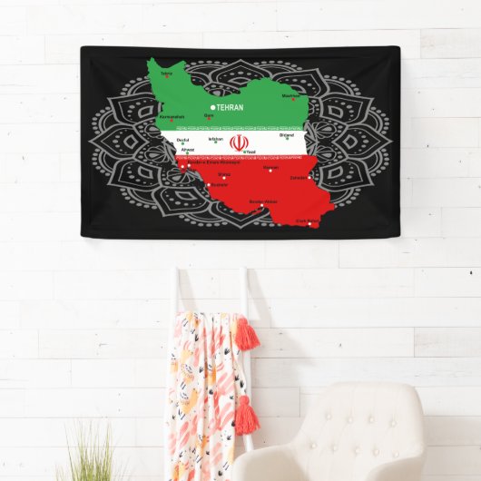 イランの地図と国旗と国章 横断幕 (インサイチュ)