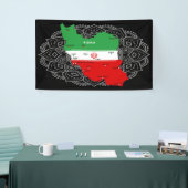 イランの地図と国旗と国章 横断幕 (トレードショー)