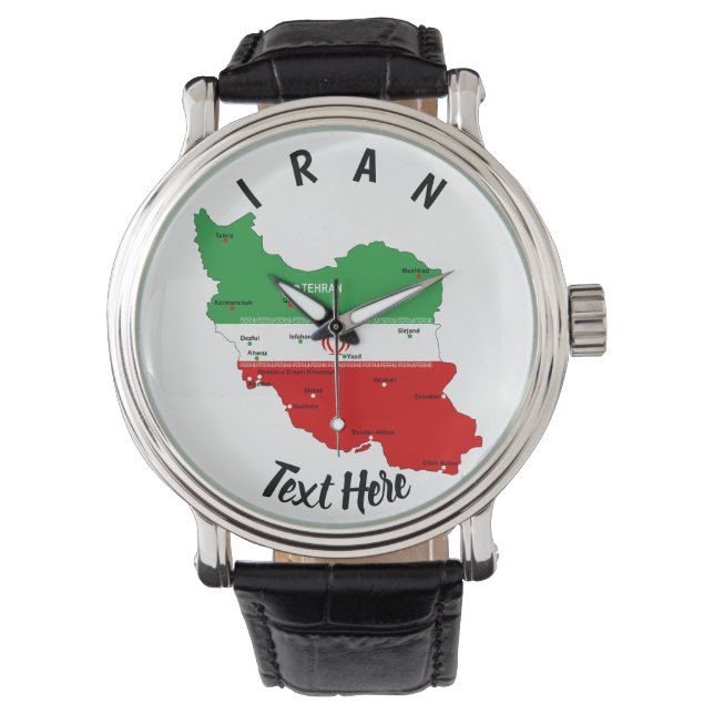 イランの地図と国旗と国章 腕時計 (正面)