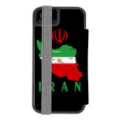 イランの地図と国旗と国章 INCIPIO iPhoneウォレットケース (フォリオ裏面)