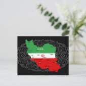 イランの地図と国旗、国章 ポストカード (スタンド正面)