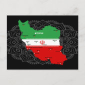 イランの地図と国旗、国章 ポストカード (正面)