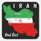 イランの地図（国旗と紋章付き） スクエアシール (正面)