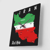イランの地図（国旗と紋章付き） スクエア壁時計 (傾斜)