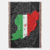 イランの地図（国旗と紋章付き） スローブランケット (正面縦)