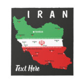 イランの地図（国旗と紋章付き） ノートパッド (正面)