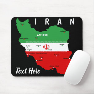 イランの地図(国旗と紋章付き) マウスパッド