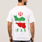 イランの地図（国旗と紋章付き） Tシャツ (裏面)