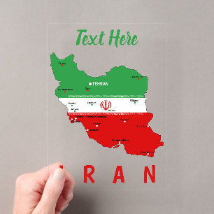 イランの旗とエンブレム付き地図 アクリル招待状