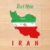 イランの旗とエンブレム付き地図 アクリル招待状 (正面)