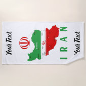 イランの旗とエンブレム付き地図 ビーチタオル (正面)