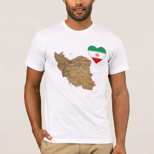 イランの旗のハートおよび地図のTシャツ Tシャツ