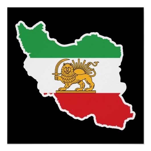 イランの歴史地図とライオンと太陽の旗 ポスター (正面)