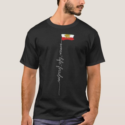 イランの獅子日国旗、女性の拳、サポート女性 Tシャツ (正面)