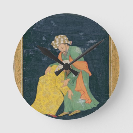 イラン人の服を着た男に向かって下って行くムラー ラウンド壁時計 (正面)