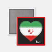 イラン国旗とイランハート、イラン旅行/スポーツ マグネット (正面/裏面)