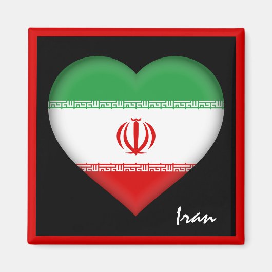イラン国旗とイランハート、イラン旅行/スポーツ マグネット (正面)