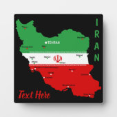 イラン国旗と国章付き地図 フォトプラーク (正面)