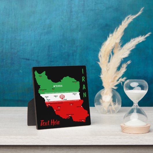 イラン国旗と国章付き地図 フォトプラーク (インサイチュ)