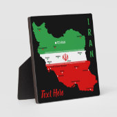 イラン国旗と国章付き地図 フォトプラーク (正面)