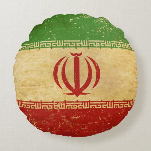 イラン国旗のヴィンテージデザイン ラウンドクッション (正面)
